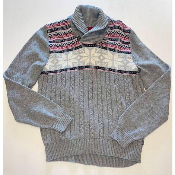 Chaps Men's Heavy Sweater 1/4 Button Gray Mock Neck Size Medium A49 - Picture 1 of 6